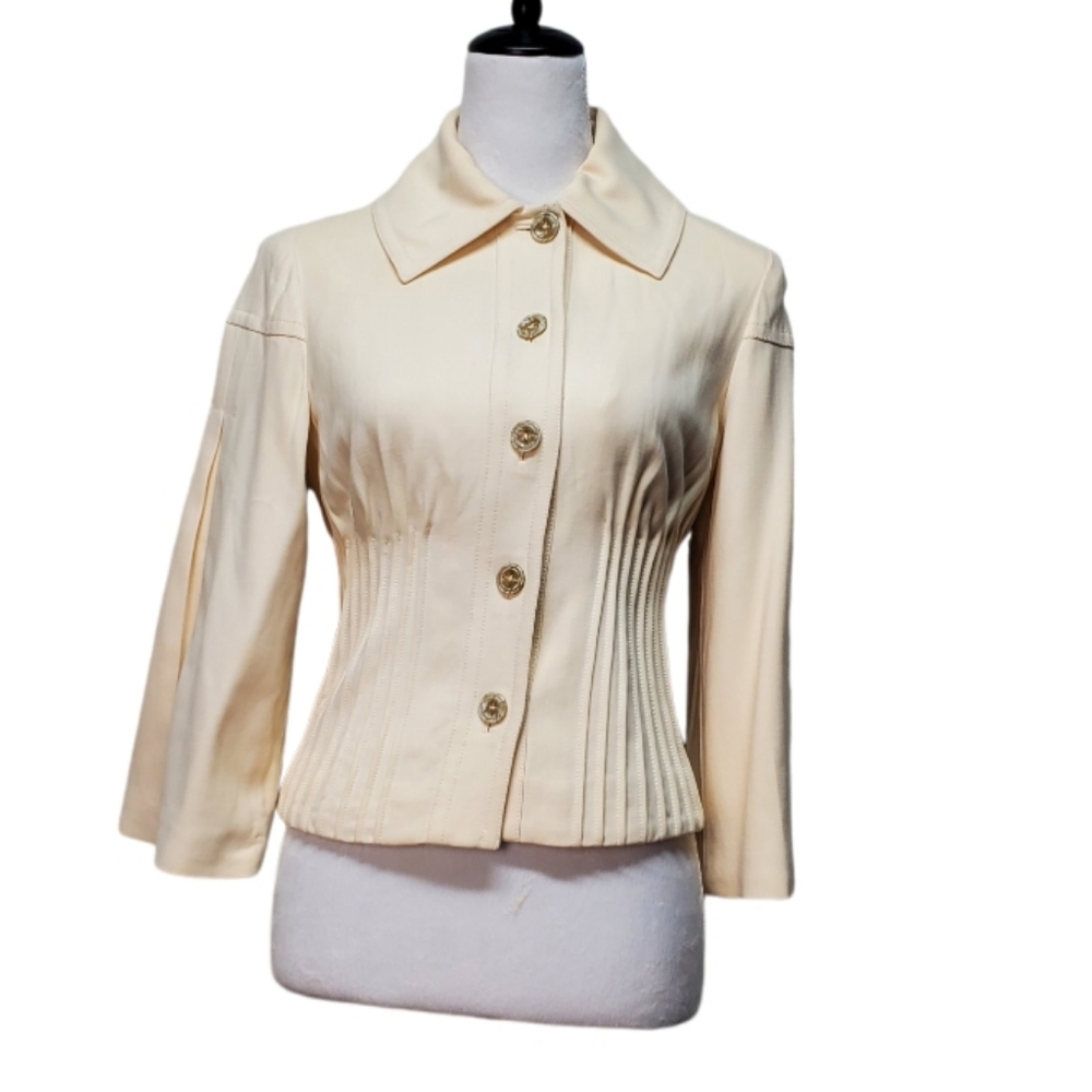 Magaschoni Collection Blazer True Vintage Beige ¾ Sleeve Corded Rib Blazer